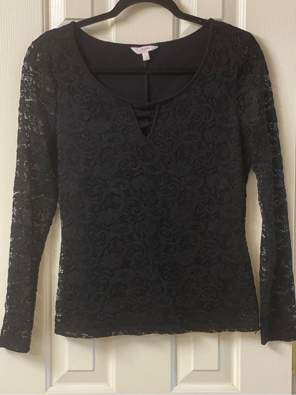 Candies Black Lace Long-Sleeve Top Size Large Juniors